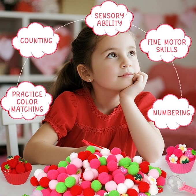 143 Pcs Strawberry Sensory Bin Items Spring Summer Counting Sorting Sensory Bin Filler Fine Motor Strawberry Counts for Valentine Sorting Counting Decor