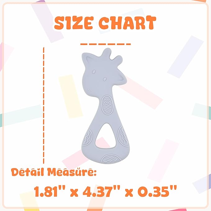 Silicone Baby Teether Toy, Teething Toy for Babies, Ivory Gray Giraffe Shape, Babies Teether, Easy to Hold, Sensory Stimulation for Infants, BPA Free, Food Grade, Newborn Baby Shower Gifts