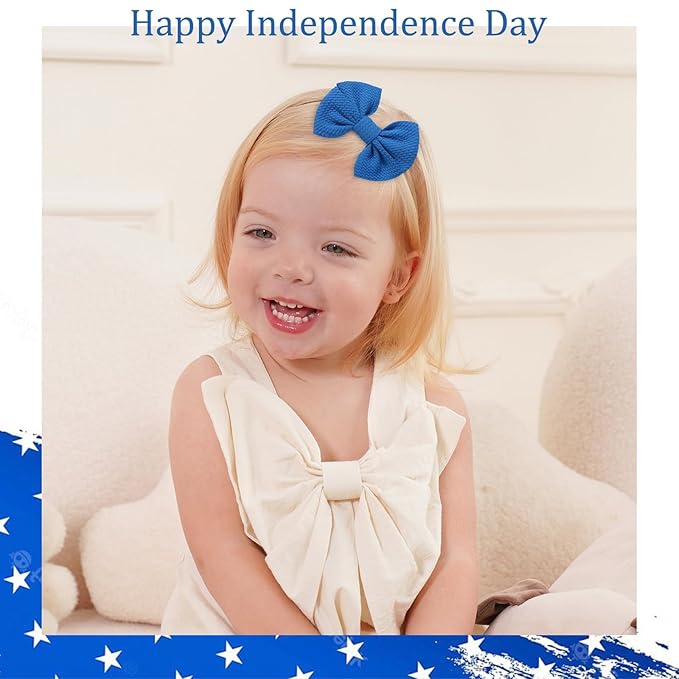 yoyokid 4th of July Headband, 3pcs Baby Girls Hairband Red White and Blue Bows Elastic Hair Bands Patriotic Accessories for Newborn Little Girls Kids Infant
