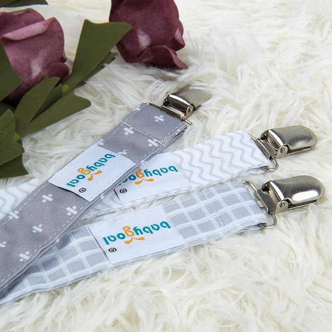 babygoal Baby Grey Pacifier Clips, 6 Pack Pacifier Holder Clip for Boys and Girls Fits for Most Pacifiers and Binkies