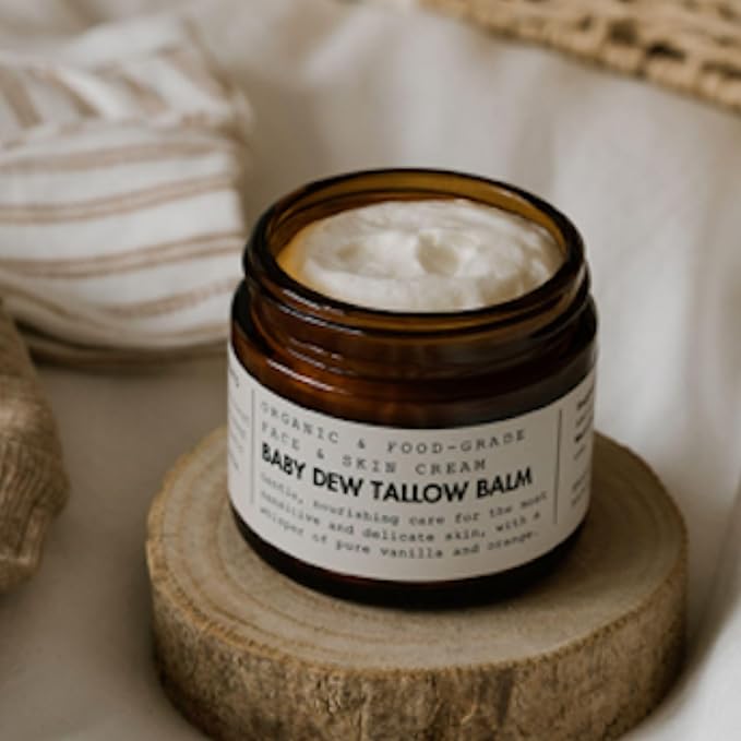 Gentle Face & Body Moisturizer for Babies – Baby Dew Tallow Balm with Grass-Fed Tallow and Organic Coconut Oil – Whipped, Food-Grade Skincare