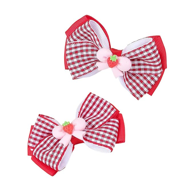 Strawberry Snap Clips Baby Girls Fruit Hair Bow Clips Strawberry Hair Ring Tie BBW24 (Set-Q)