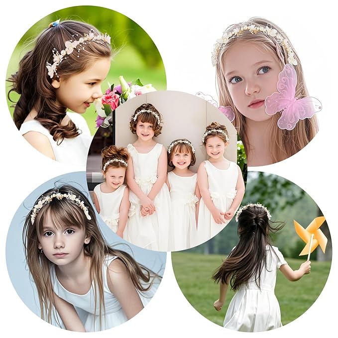 Flower Girl Headpiece Crystal Pearl Hair Accessories Bridal Flower Headband for Wedding, Birthday, Party, and First Communion