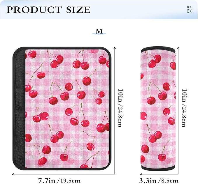 2 Pack Seatbelt Covers Seat Belt Cover Pad for Adults Boys Girls Car Seat Strap Covers Pads Cushion Universal Shoulder Strap Pad Protector for Backpack Camera Bag 10x7.7Inch Pink Juicy Checkered Cherr