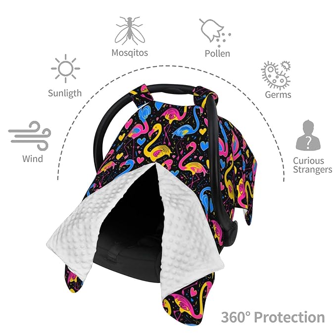 Neon Pink Neon Blue Yellow Flamingos Baby Car Seat Canopy and Nursing Cover for Breastfeeding Multi-Use Cover Lightweight Infant Stretchy Carrier Carseat Winter Cover for Newborn Girls Boys