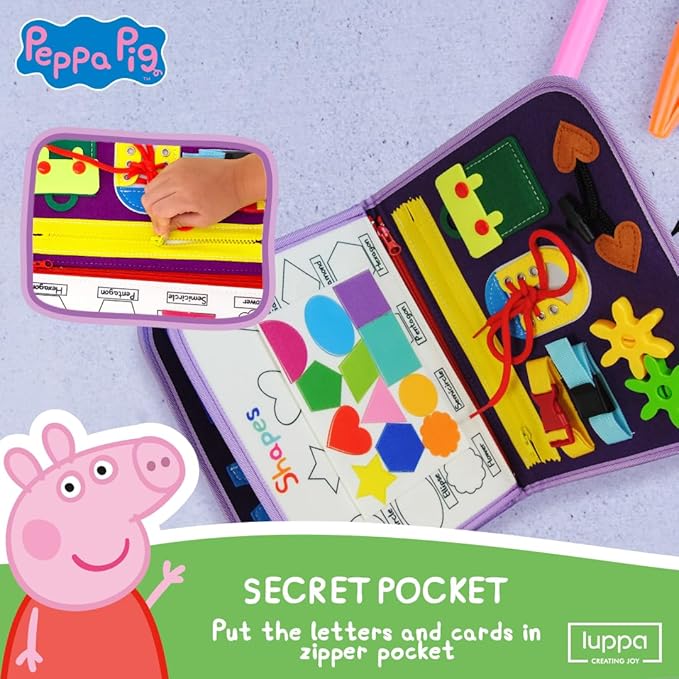 Peppa Pig Toddler Busy Board ā Montessori toys for 1 2 3 4 Year Old, Educational Activity Sensory Board for Preschool Learning Fine Motor Skills, Gift Toys for Boys Girls, Airplane Car Travel Toy