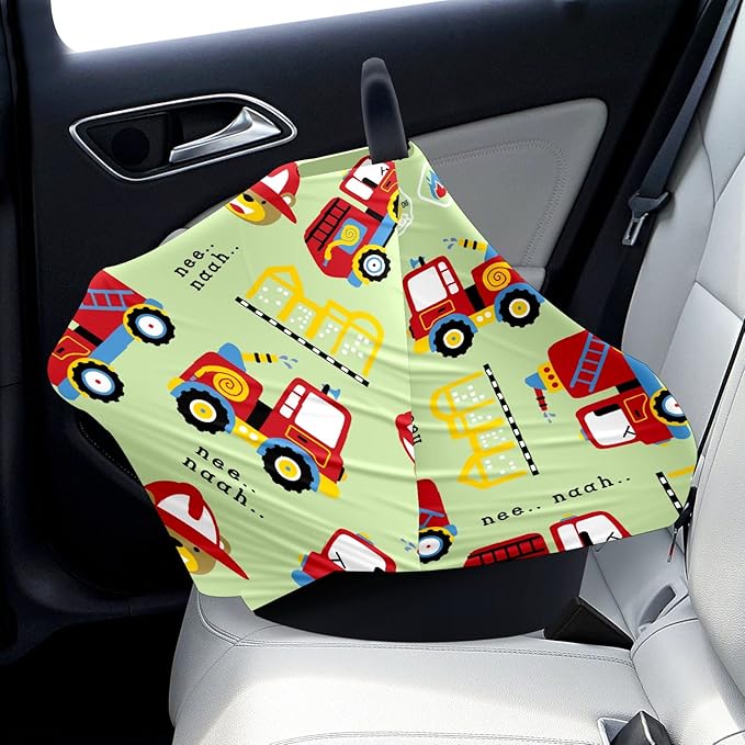 Baby Car Seat Stroller Covers Cartoon Fire Fighting Truck Nursing Cover Breastfeeding Scarf Soft Breathable Stretchy Coverage Carseat Canopy Cover for Boys and Girls Soft Breathable Multi Use
