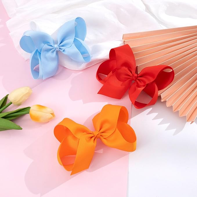 Oaoleer 20PCS 6 Inch Hair Bows for Girls Grosgrain Ribbon Toddler Hair Accessories with Alligator Clips for Toddlers Baby Girls Kids Teens