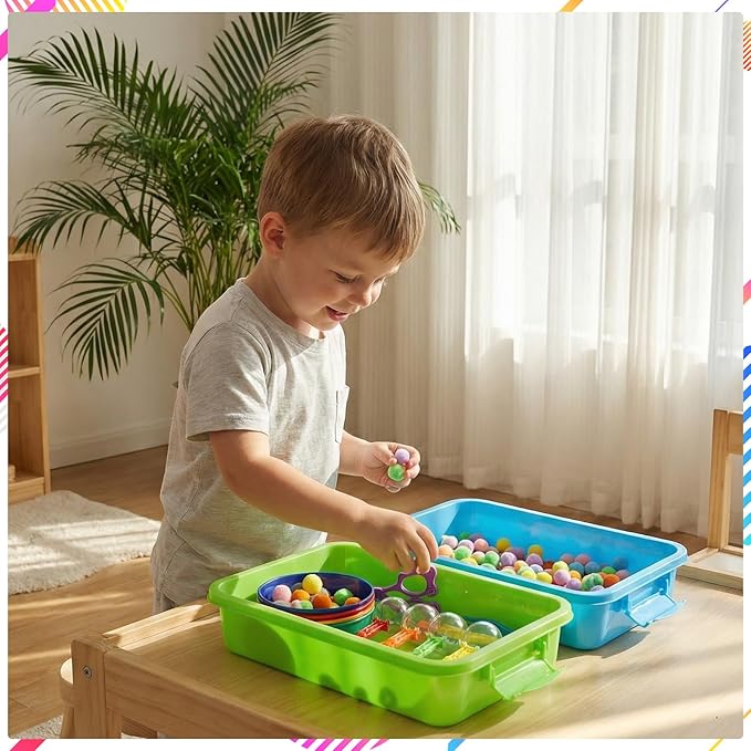 20 Pcs Sensory Bin Tools Set Include Storage Bins with Lids Tweezer Scissor Clips Sorting Bowls Fine Motor Skill Toy