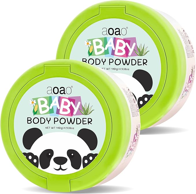 AOAO Natural Baby Body Powder, Talc-Free Cornstarch Base, Itch Soothing & Help Prevent Diaper Rash with Aloe & Zinc Oxide, Sensitive Skin & Chafe Protection, Gentle Absorption Care, Value 2-Pack