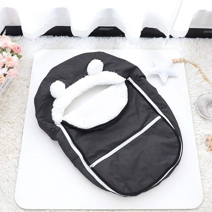 Winter Carseat Cover for Baby Girl Boy, Super Warm & Windproof Protect Baby from Cold Weather, Plush Fleece Infant Car Seat Canopy, Black