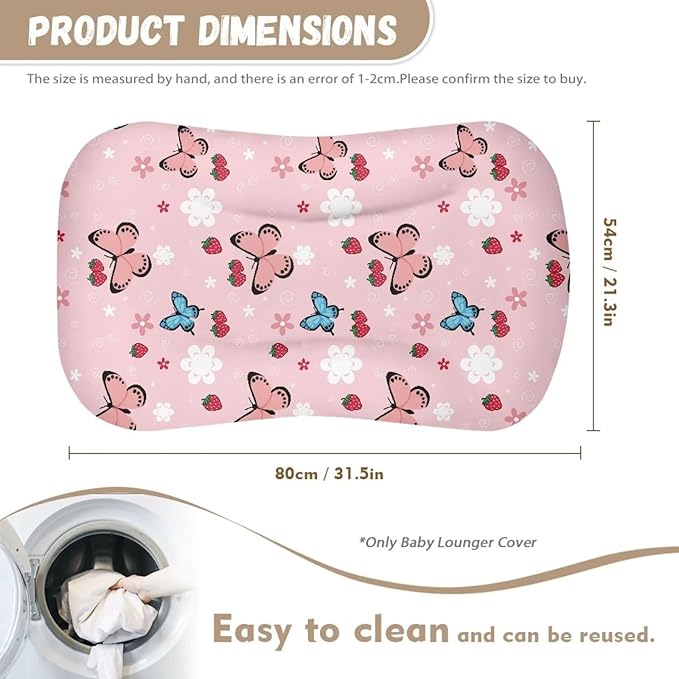Butterfly Strawberry Snuggle Me Organic Lounger Cover Baby Lounger Pillow for Baby 0-12 Months Newborn Breathable Bayby Loungers