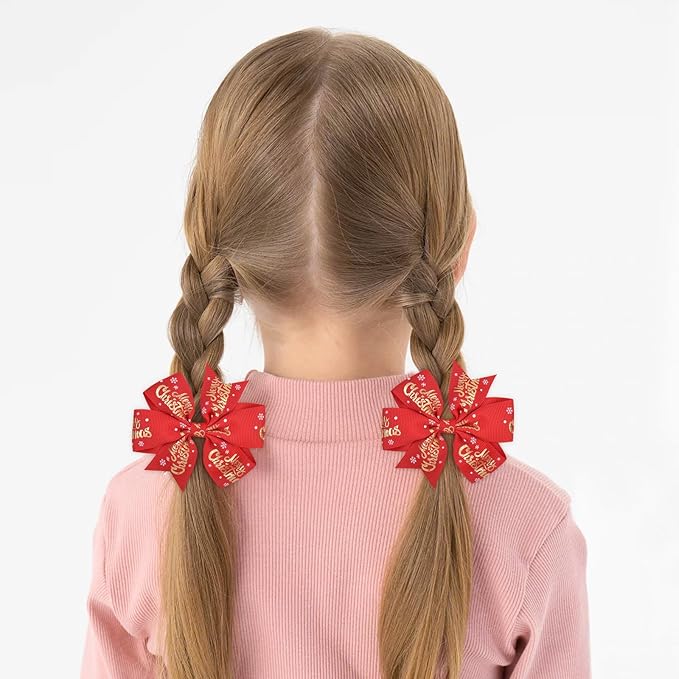 Choicbaby Christmas Hair Bows for Girls 3 Inches Red Hair Bows Clips for Toddler Christmas Pinwheel Bows Grosgrain Ribbon Kids Hair Accessories 6 Pack