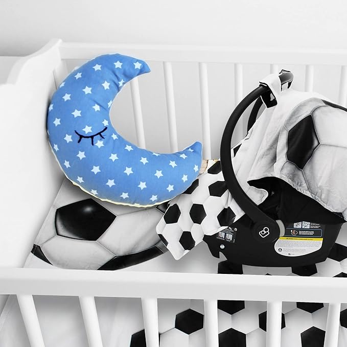 Dear Baby Gear Car Seat Canopy, Soccer Ball and Soccer Pattern on White, Black Lightweight Double Layer Dot