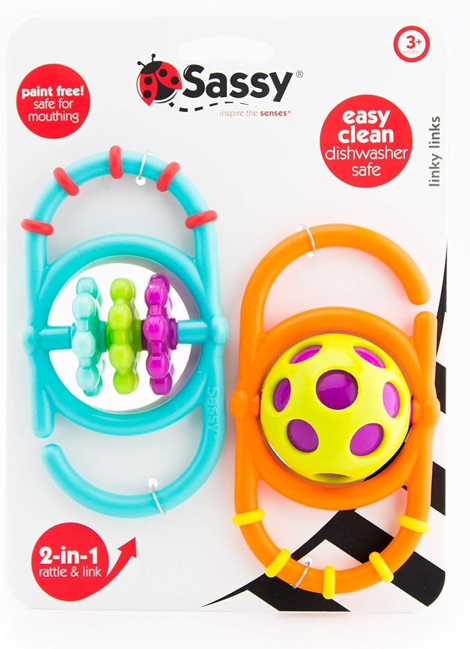 Sassy Linky Links Rattle Set, Use Apart or Link Together - 2 Pack, for Ages 3+ Months