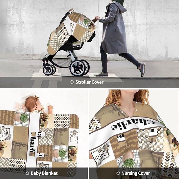 Personalized Baby Car Seat Canopy for Babies with Name, Custom Car Seat Covers for Boys Girls, Infant Opening Minky Nursing Breastfeeding Stroller Cover Carseat Canopies for Newborn (Hunting Theme)