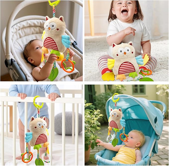 Baby Hanging Toys, Plush Animal Stuffed Sensory Toys for Carseat Stroller Car Seat Crib Play Gym, Baby Toys for 0 3 6 9 12 Months, Baby Boys and Girls Gift (Owl)