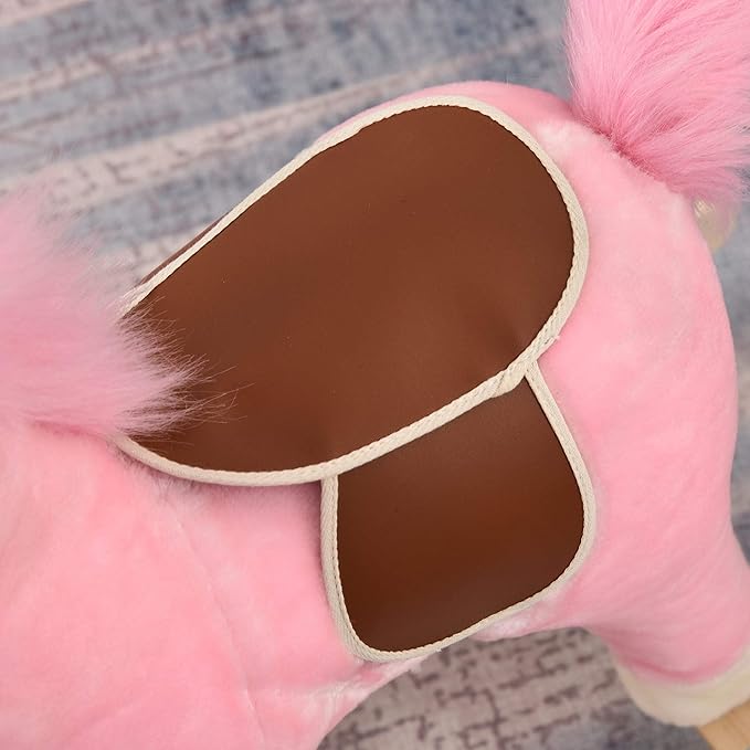 Qaba Rocking Horse Plush Animal on Wooden Rockers, Baby Rocking Chair with Sounds, Moving Mouth, Wagging Tail, Pink