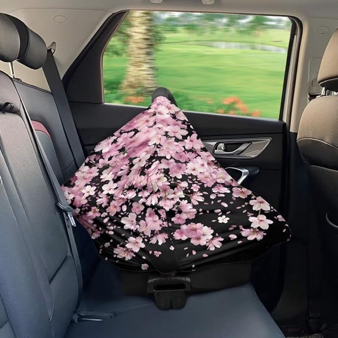 Coldinair Cherry Blossom Car Seat Cover for Babies Girls,Nursing Cover,Soft Stretchy Infant Carseat Canopy,Shopping Cart/High Chair/Stroller Covers