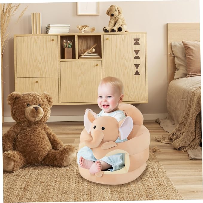 Baby Floor Seat, 17.7 Inch Cute Elephant Learn to Sit Baby Seat with Thickened Support Plate, Soft & Elastic for Toddler
