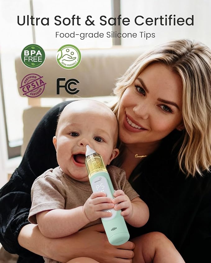 GROWNSY Nasal Aspirator for Baby, Upgraded 5 Suction Levels Baby Nose Sucker, IPX7 Waterproof Electric Nose Suction for Baby, Booger Sucker for Toddlers with Music & Light Functions (Green)