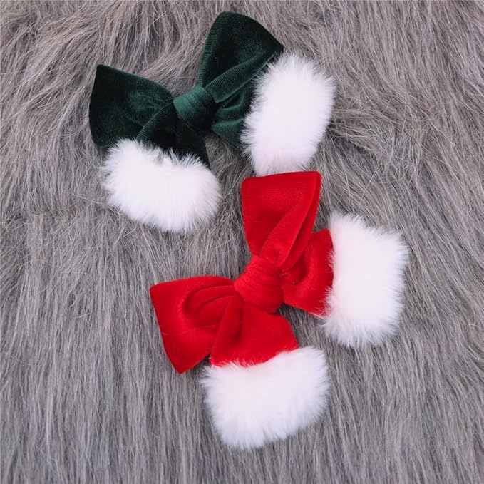Christmas Velvet Bow Hair Clips and Accessories for Girls and Baby Mom - Xmas Plaid Red Green White Santa Bow (4 Pack)