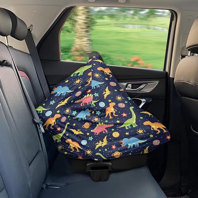 GIFTPUZZ Dinosaur Stretchy Car Seat Cover for Babies, Nursing Cover Breastfeeding Cover, Soft Breathable Infant Carseat Canopy Sunshade, Shopping Cart/High Chair/Stroller Covers