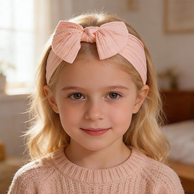 baotongle 3pcs Baby Girls Headbands Soft Stretchy Nylon Hair Bands Hair Accessories with Bows for Newborn Baby Girls Infant Toddlers Kids(Beige,Violet,Peack Pink, 5.7inches)