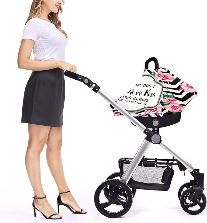 Baby Car Seat Stroller Covers Don't Touch Flower Chevrons New Mom Nursing Cover Breastfeeding Scarf Soft Breathable Stretchy Coverage Carseat Canopy Cover for Boys and Girls