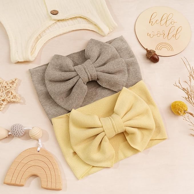 CÉLLOT 8 Colors Super Stretchy Soft Knot Baby Girl Headbands with Hair Bows Nylon Head Wrap For Newborn Baby Girls Infants Toddlers Kids(Light Colors)