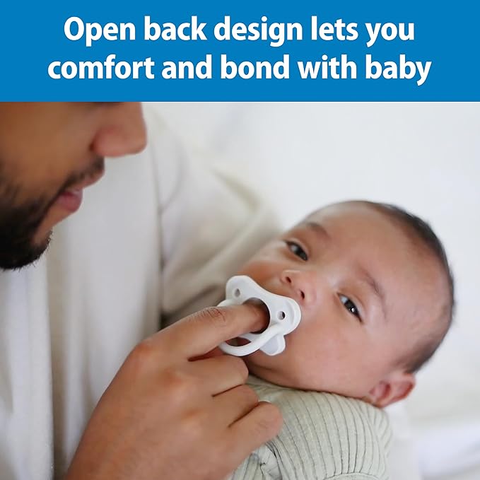 Dr. Brown's HappyPaci 100% Silicone Baby Pacifier, Contoured One-Piece Design, Blue/Light Blue/White, 0-6m, BPA-Free, 3-Pack