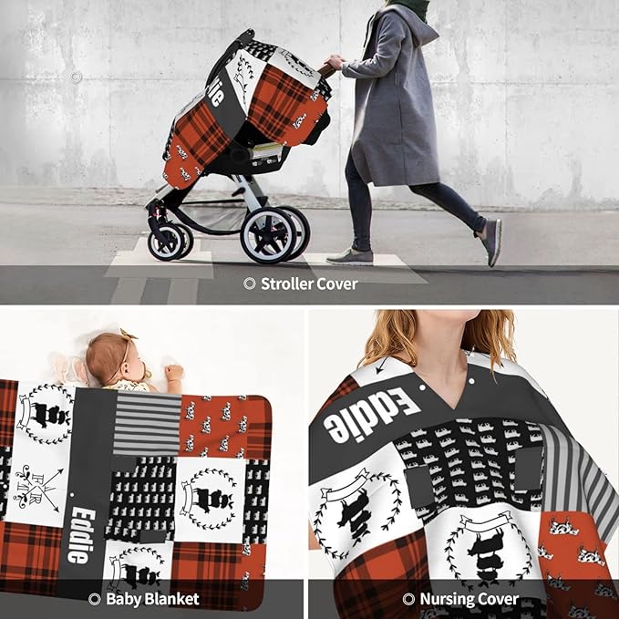 Personalized Farm Animals Baby Car Seat Canopy for Babies with Name, Custom Cow Red Baby Car Seat Covers for Girls, Opening Minky Nursing Breastfeeding Cover Infant Carseat Canopies for Newborn
