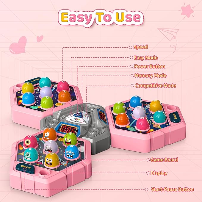 WAYKEE Whack a Game Mole, Toys for 3 4 5 6+ Year Old Girls Boys, Whack a Game for Kids, Gifts for 3-12 Year Old Girls Boys, Interactive Educational Toys with Multiplayer Hammers Sound and Light
