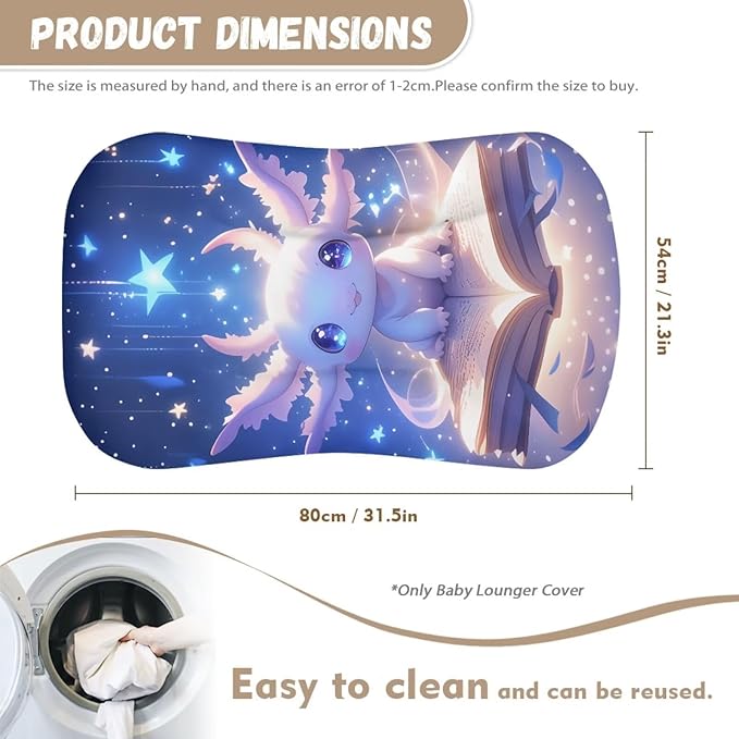 Axolotl Baby Lounger Cover, Moon Stars Infant Newborn Lounger Covers 31.5'' x 21.3'' Soft Breathable Baby Nest Slipcover for Boys Girls