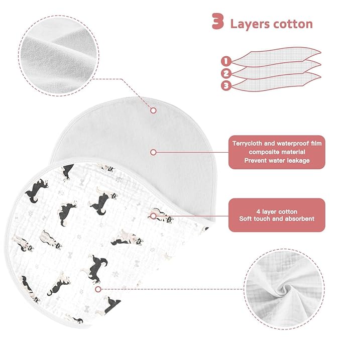 Muslin Baby Burp Cloths, Cute Dogs Siberian Husky Muslin Washcloths Baby Rags Comfy Soft Absorbent in for Newborn Boys and Girls 2 Piece 22 x 11 Inch