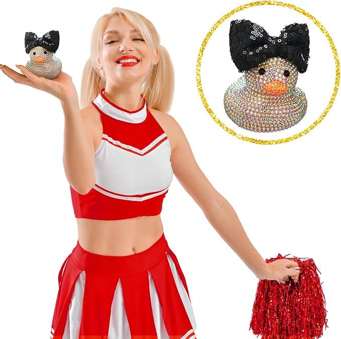 Sotiff Cheerleader Gifts Ideas Rhinestone Crystal Rubber Ducks You've Been Cheer Ducked Cheer Team Inspirational Gift Accessories for Women Teammate(Black)