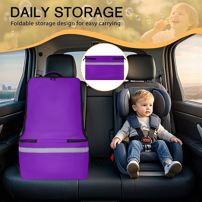 LARIPOP Car Seat Travel Bag for Airplane, Universal Gate Check Car Seat Bag, Padded Backpack with Waist Belt, Reflective Strips & Protective Feet, Fits Infant Convertible Booster Seats, Purple