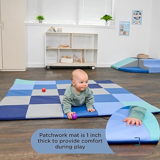 Children's Factory Patchwork Crawly Mat, Cushioned Floor Mat for Kids, Daycare Mat, Tranquility