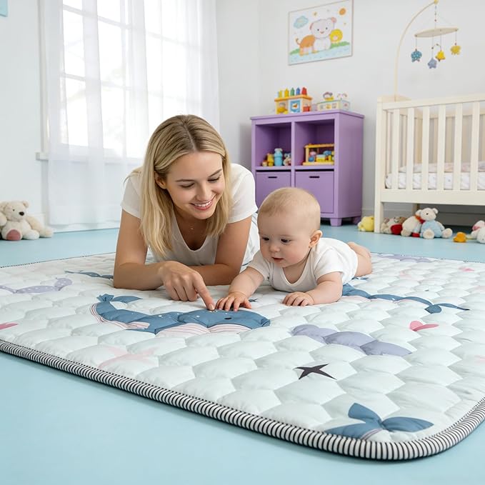 ENVTEK Baby Play Mat for Floor Playpen - 50" X 50" Playpen Mat,Thick One-Piece Crawling, Odorless Floor Mat, Non-Slip Cushioned Baby Playmat for Infants,Babies,Toddlers. Foldable and Machine Washable