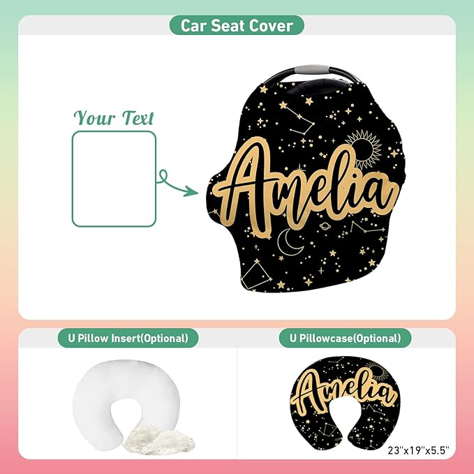 Custom Name Car Seat Canopy - Baby Car Seat Covers, Black Star Infant Stroller Cover, Carseat Canopy Christmas Birthday Gifts for Girls and Boys
