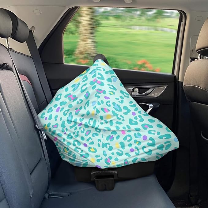 Infant Car Seat Canopy/Baby Nursing Cover/Stretchy Breathable Breastfeeding Scarf,Fit for Shopping Cart,Car Seat,High Chair,Stroller, Green Leopard Print