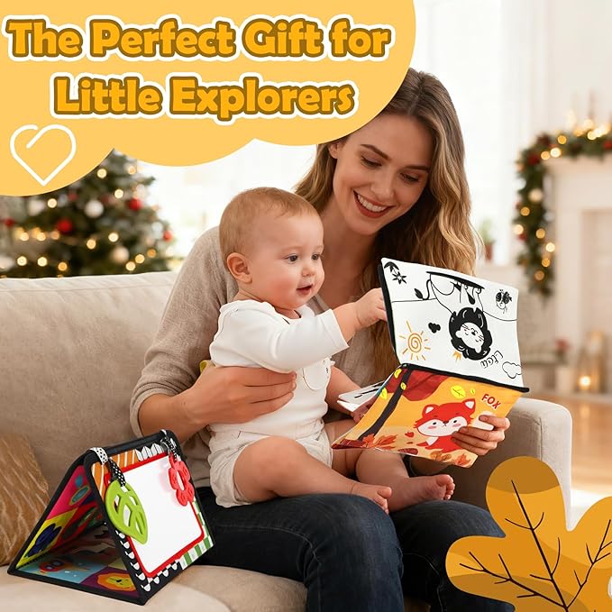 BBWOO Tummy Time Toys, High Contrast Baby Toys for Newborn, Baby Visual Stimulation Mirror, Montessori Crinkle Book for Infant 0-3-6-12 Months, Boy Girl Shower Gift, Easter Basket Stuffers