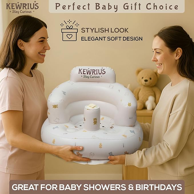 Inflatable Baby Seat Floor Seats for Babies 3 Months and Up for Infants, Blow Up Chair Inflatable Baby Chair, Infant Chair with Built in Air Pump (Inflatable Seat Polar Bear)