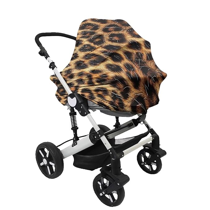 Forchrinse Wild Leopard Print Car Seat Canopy for Babies Girls Infant Carrier Cover Breathable Nursing Breastfeeding Cover Stroller Cover Easy Install
