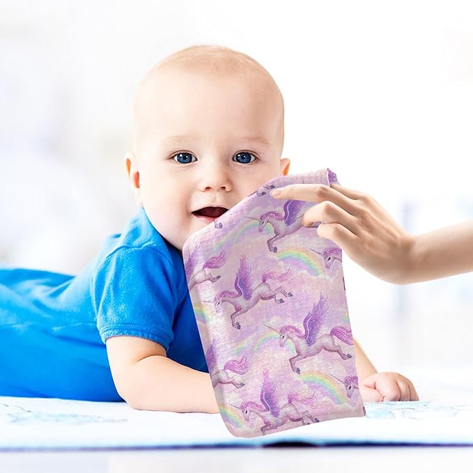 Newborn Face Towel Unicorn Rainbow Soft Cotton Baby Washcloths 11.8 x 11.8 Inch Infants Girls Boys Muslin Burp Cloths 5 Pack