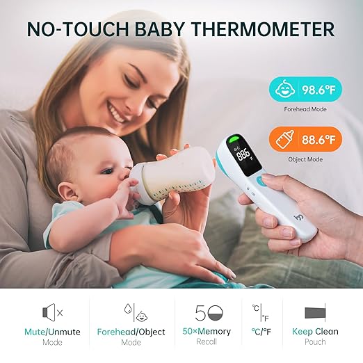 Thermometer for Adults and Kids, Automatic Measurement Within 1-3cm, Fast Accurate Baby Thermometer with Fever Alarm and Mute Mode, White