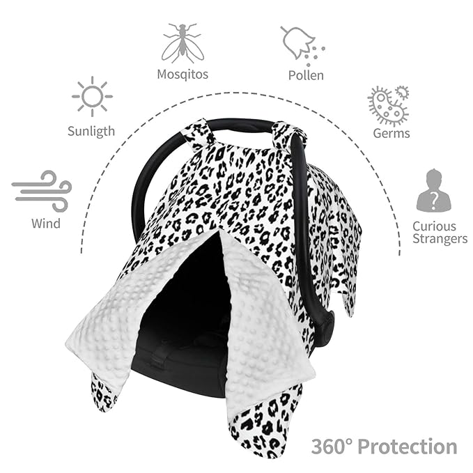 White and Black Leopard Pattern Print Baby Car Seat Canopy Nursing Cover for Newborn Car Seat Breastfeeding Covers Blanket Newborn Shower Gift