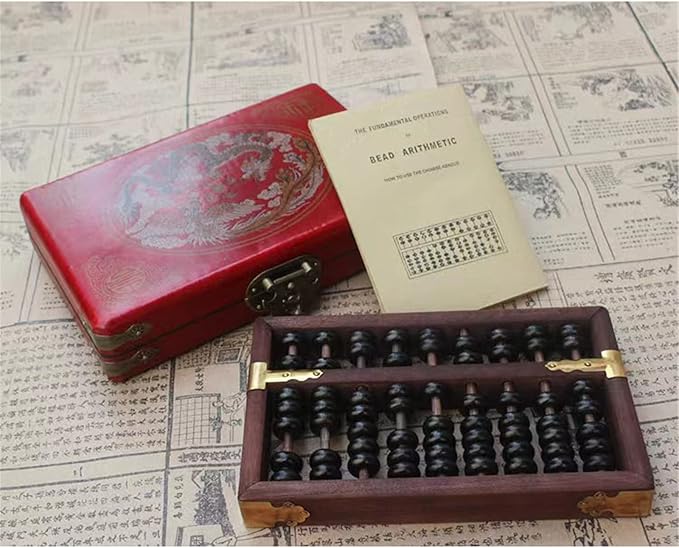 Chinese Abacus with Vintage Leather Box,Classic Wooden Abacus 9 Column Bead Arithmetic Abacus with Classic Calculator Counting Gifts Collectibles Abacus Gift for Adults