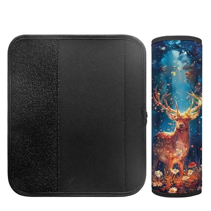 Biyejit Forest Deer Flowers Seat Belt Cushion for Kids, Car Seat Pillow Neck Rest, Travel Pillow for Car Seat, Kids Seatbelt Pillow, Toddler Safety Support Shoulder Flat Pad, Seat Belt Strap Covers