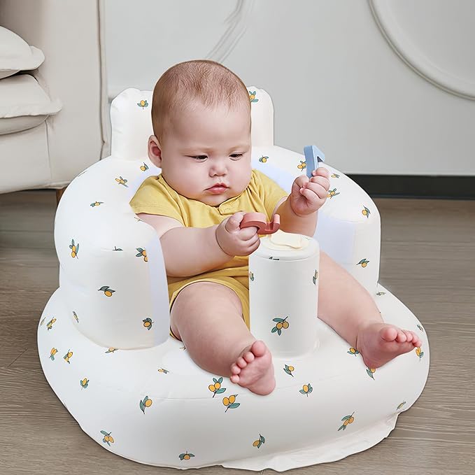 EKEPE Inflatable Baby Seat for Babies 3 Months & Up, Baby Floor Seats for Sitting Up, Baby Seats for Infants, Blow Up Baby Chair with Built in Air Pump - Olive Flower
